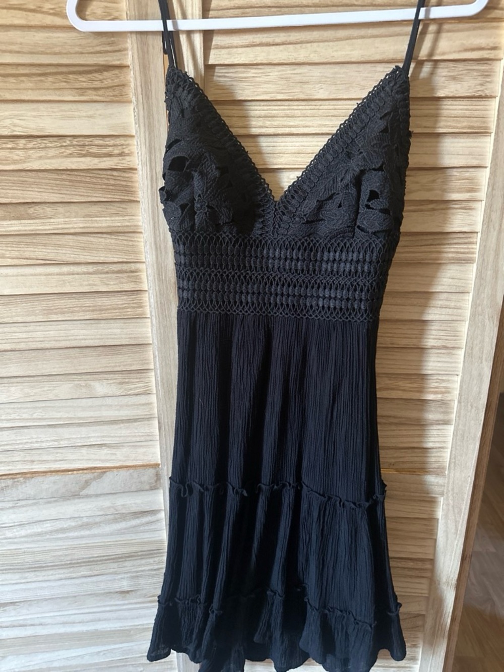 Love Tree Black Crochet Bodice Spaghetti Strap Mini Dress